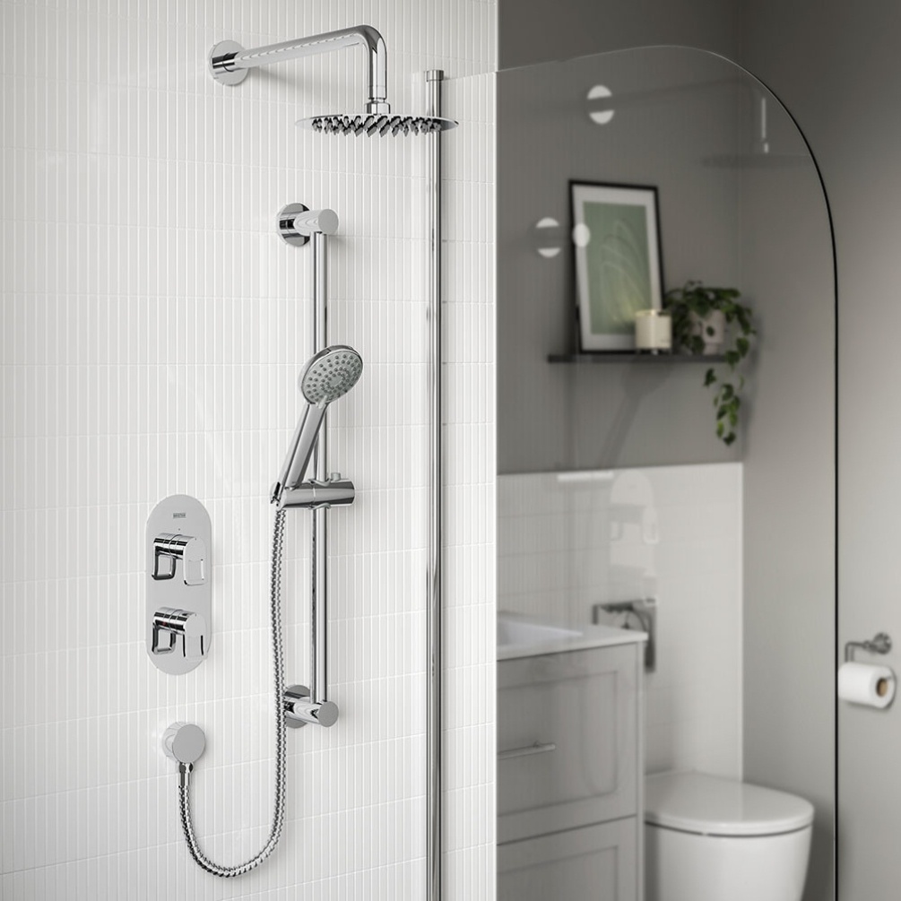 Lifestyle image of the Bristan Saffron Chrome Dual Outlet Thermostatic Shower Pack